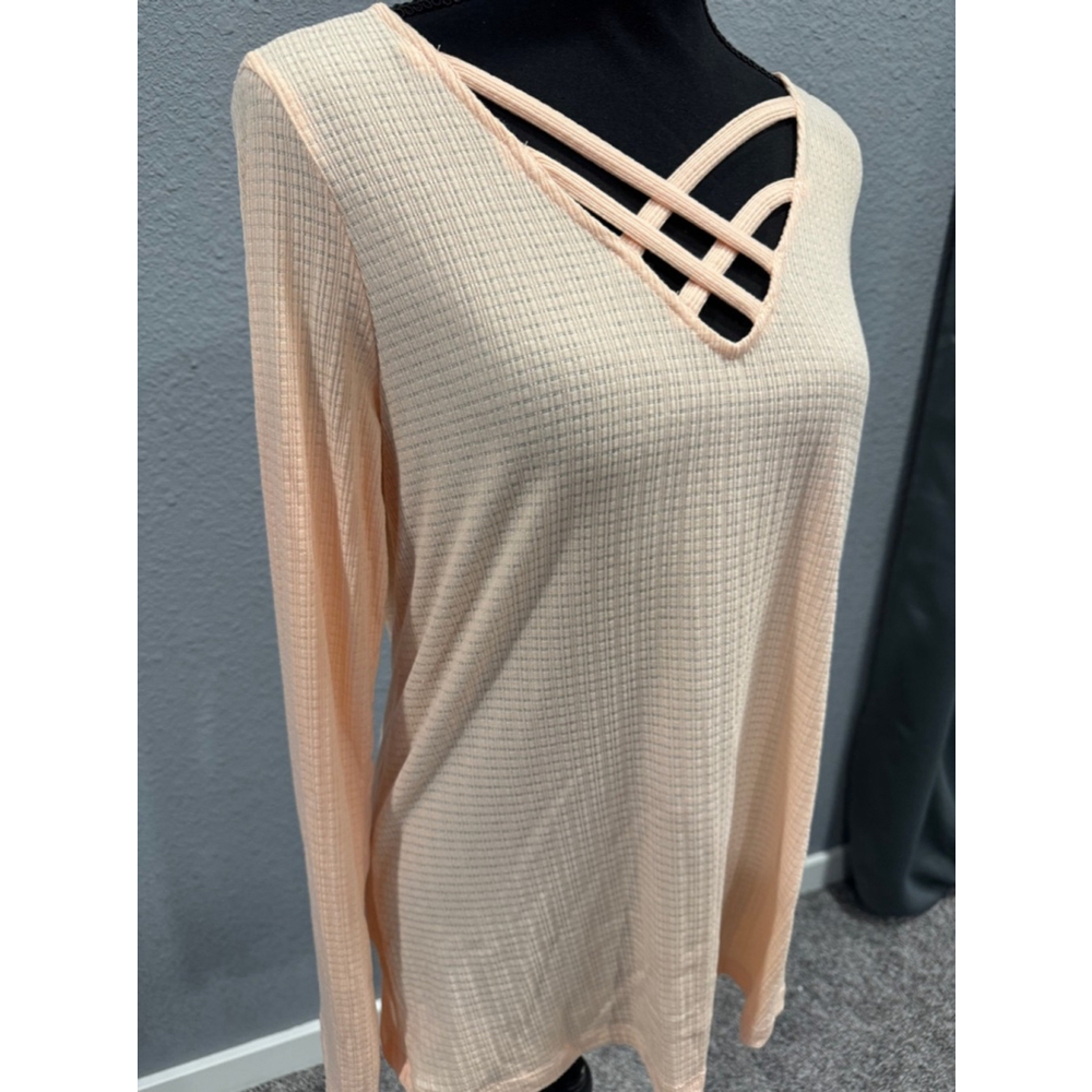White Birch Women’s Waffle Knit Top with Crisscross Neckline NWOT, Sz S - Picture 9 of 11